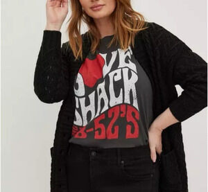 Torrid The B-52s Love Shack T-Shirt Womens 5X Black Classic Fit Casual NWT
